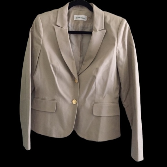 Calvin Klein Tan Petite Notch Collar Long Sleeve Blazer With Gold Buttons - Picture 9 of 10